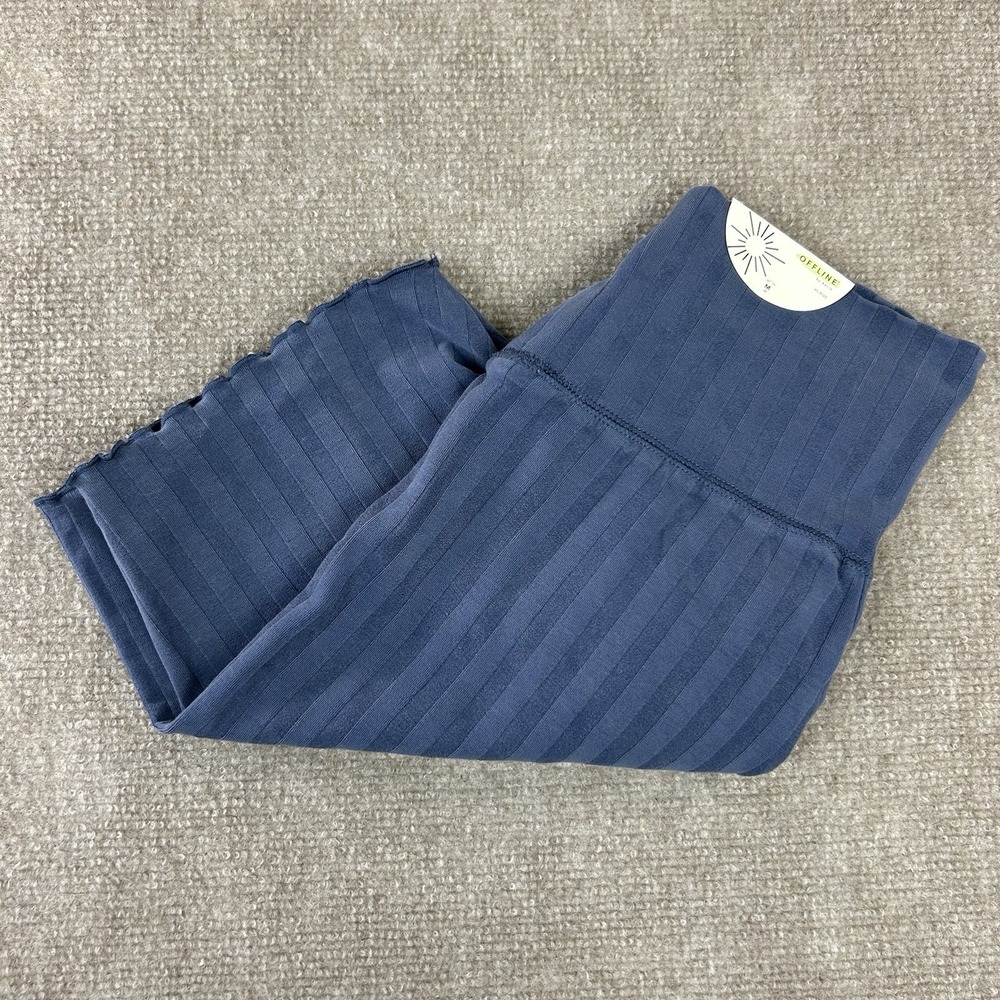 Offline By Aerie OG Groove 7" Bike Shorts Women M Blue Striped Cotton High Rise